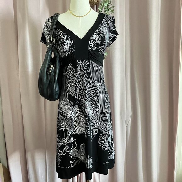 Vintage Capucino Black And White Floral Print Dress - Picture 7 of 7